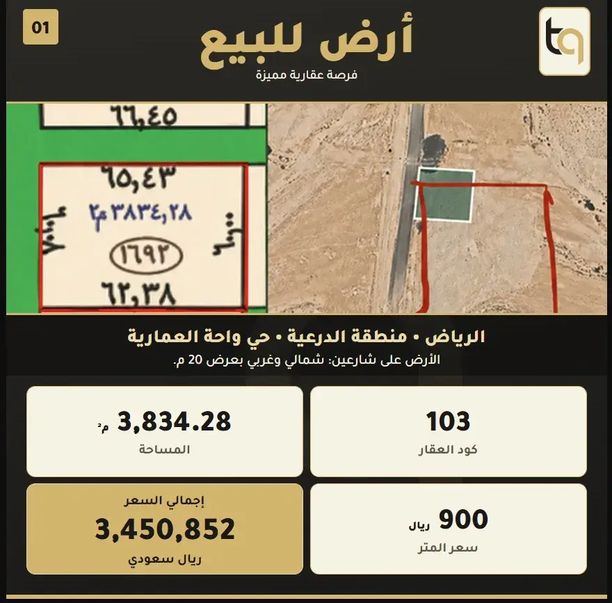 ارض للبيع في مخطط استراحات العماريه
