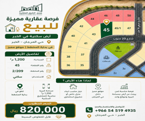 ارض للبيع  في  الخبر حي المرجان