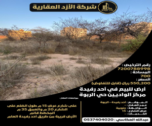 ارض للبيع  في  أحد رفيدة - الواديين حي العنود