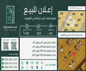 ارض للبيع  في  القويعية حي 1029 مخطط رقم