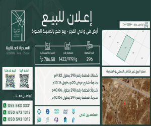 ارض للبيع  في  وادي  الفرع حي مخطط وادي  الفرع