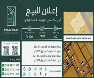 ارض للبيع  في  القويعية حي 1077 مخطط رقم